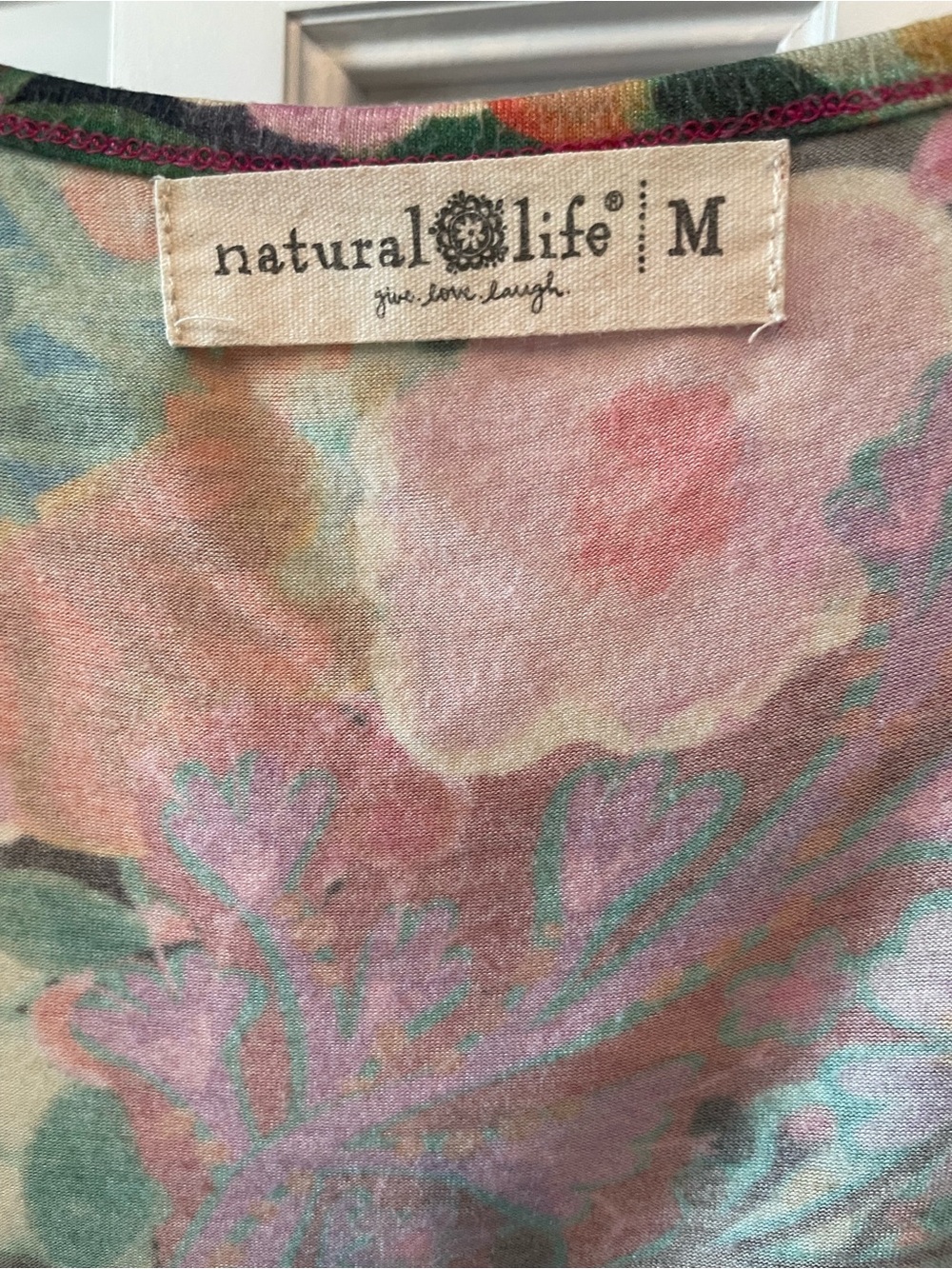 NATURAL LIFE Multicolor Floral Scoop Neck Short Sleeve Top - Picture 3 of 3
